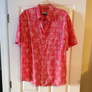 Huk Pink Palm Print Casual Button Down Shirt